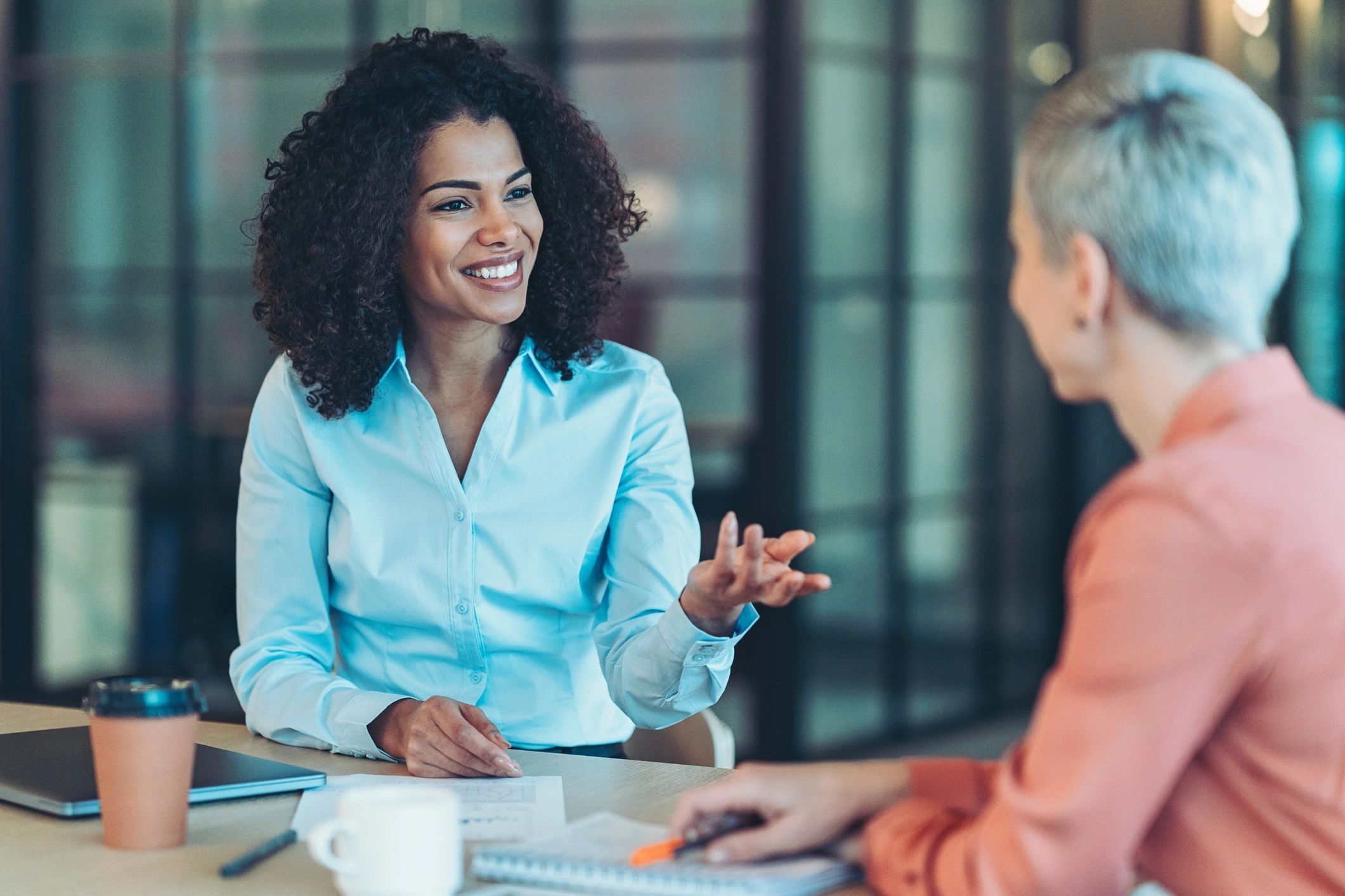 Professionals discussing business planning in an office