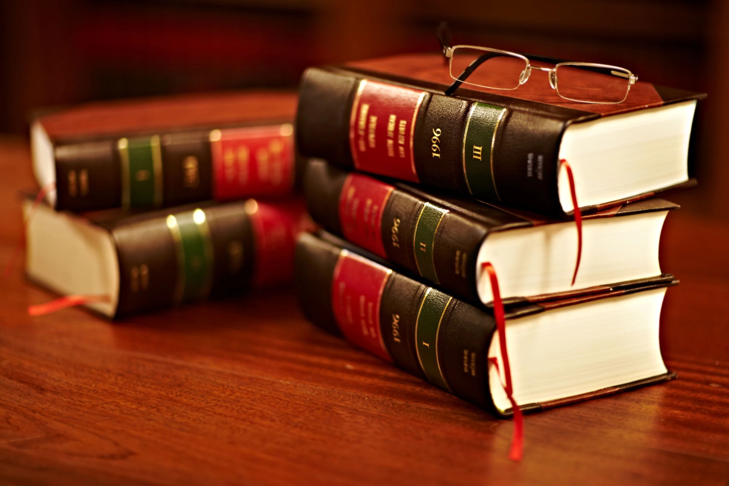 Law books on a table
